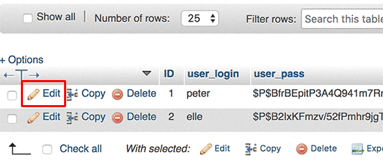 Editar conta de usuário no phpMyAdmin