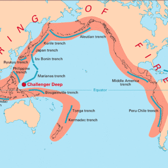 map of Pacific Ocean with areas around the perimeter shaded
