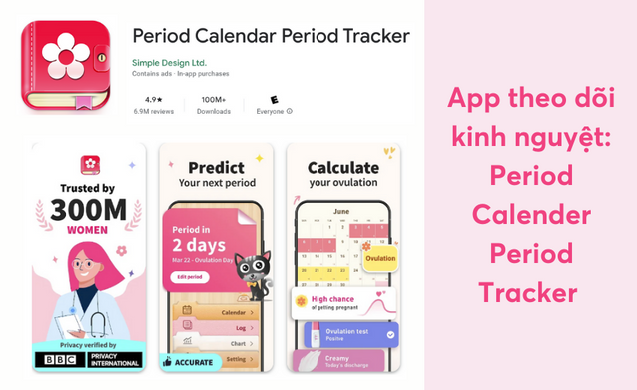Ứng dụng tính ngày rụng Period Calendar Period Tracker