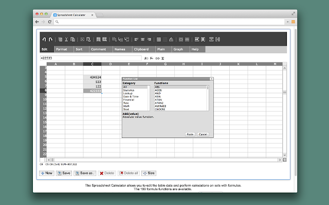 Screenshot of Spreadsheet Calculator App