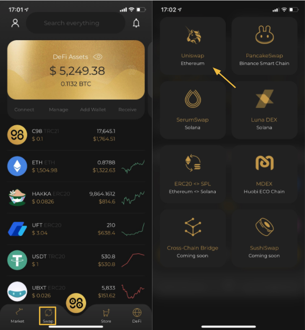 uniswap trong coin98 wallet