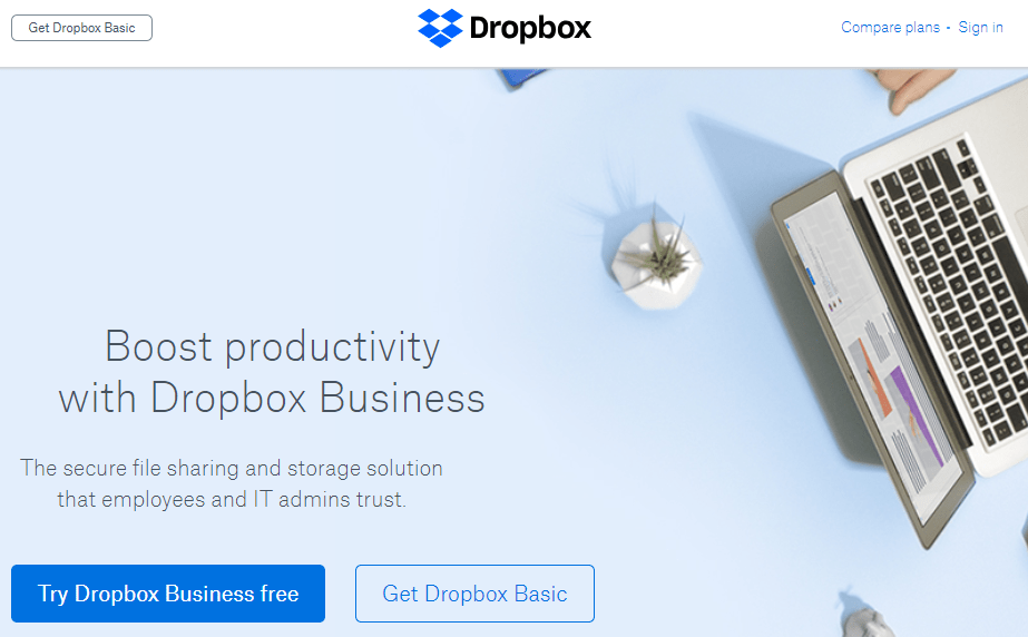welcome page examples dropbox