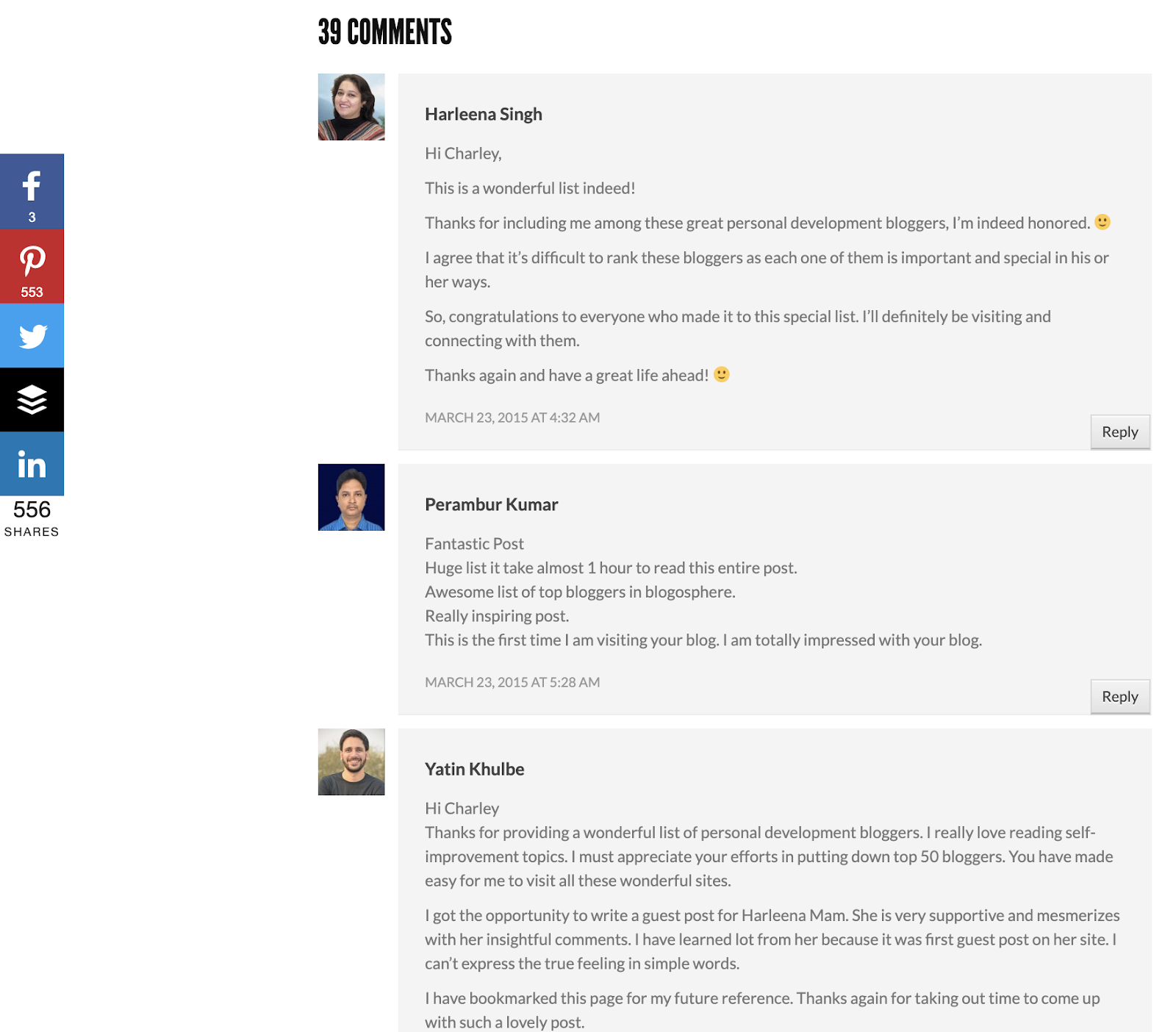 comments on blog list