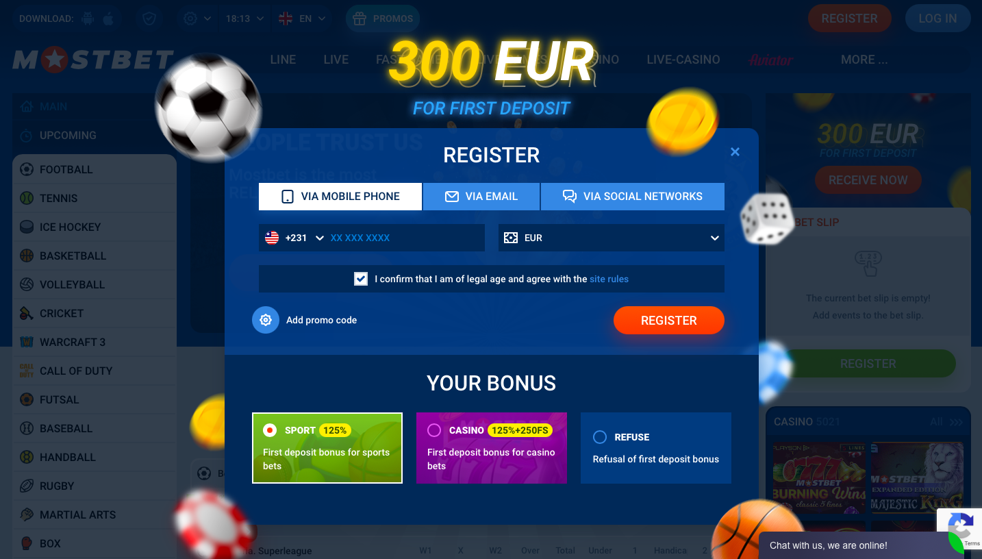 Mostbet register page