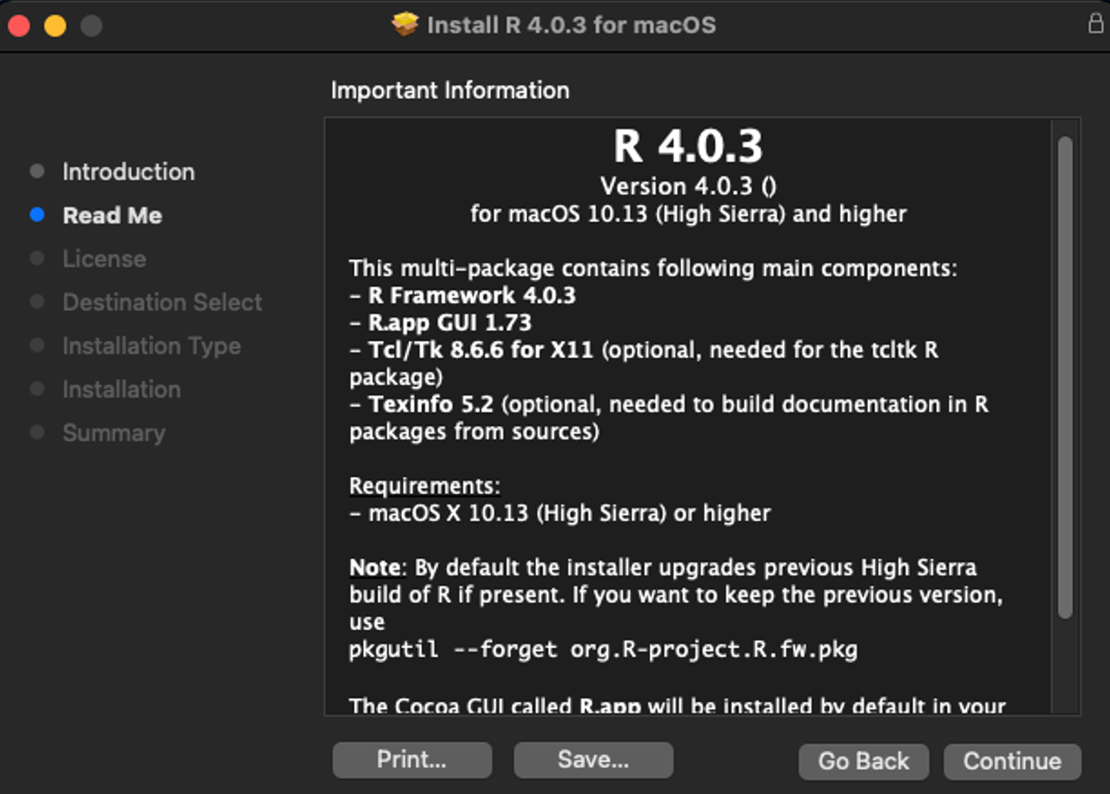 R installer on macOS - Important information. Source: uedufy.com