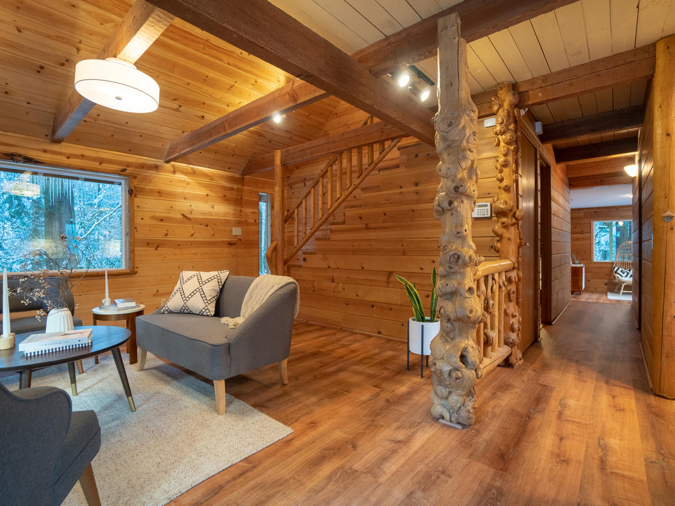 remodeled cabin with hardwood floor