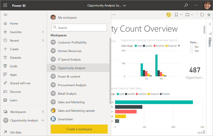 Power BI sharing features