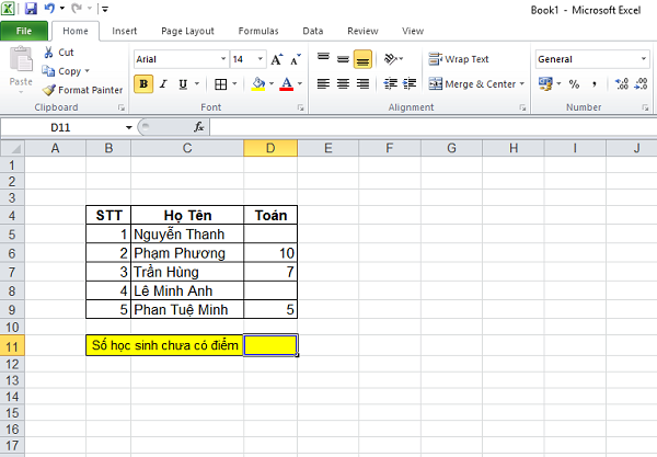 Hàm đếm số lượng trong Excel với ô trống - COUNTBLANK