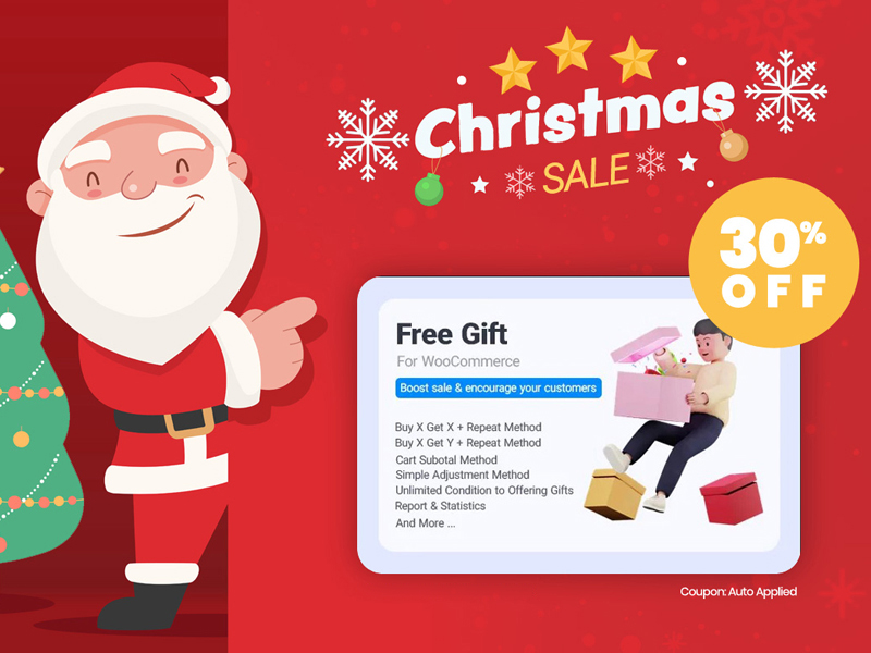 Free gifts for WooCommerce - WordPress deals - holiday deals - new year deals - WordPress holiday deal