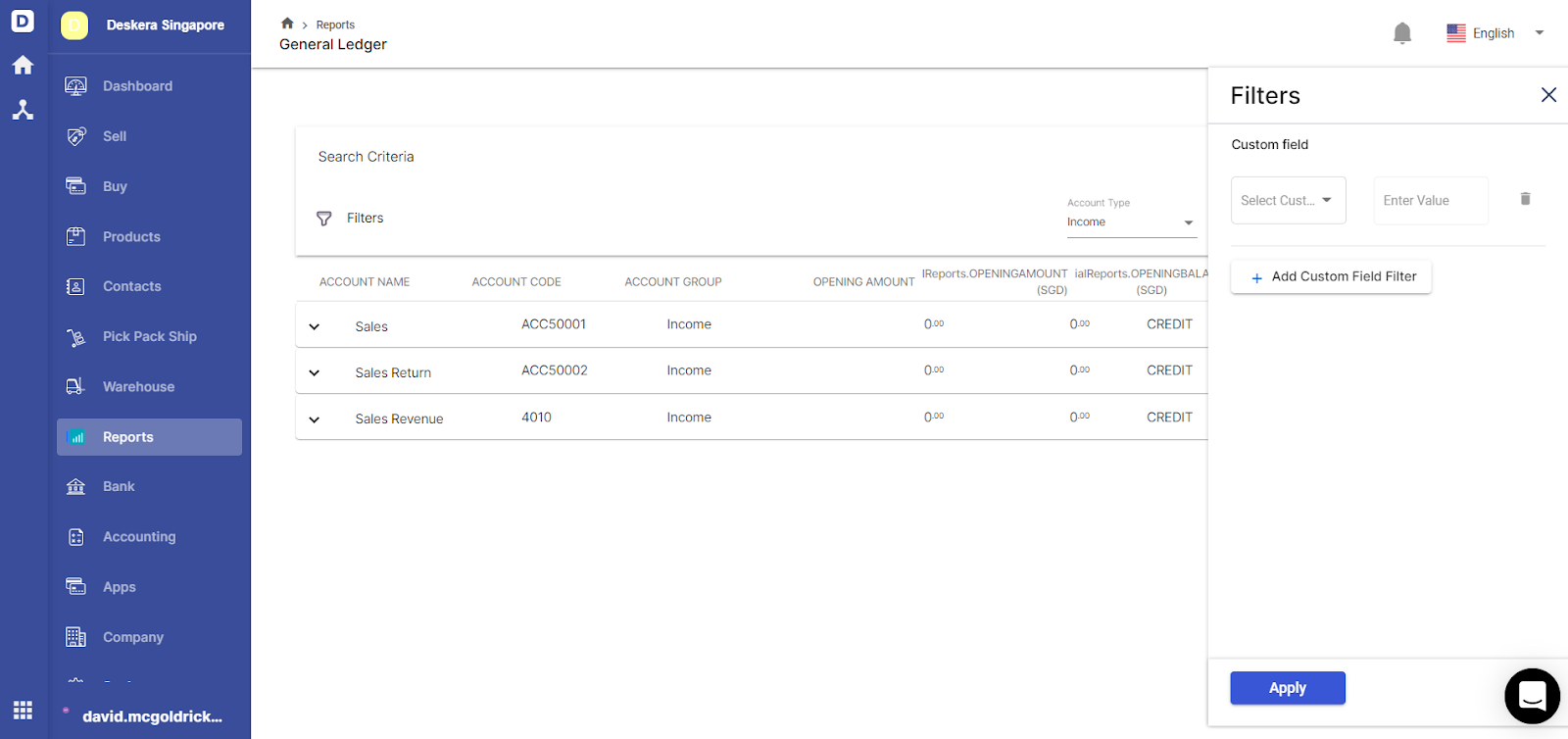 Filter General Ledger with Deskera - T Account