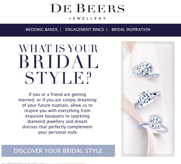 De Beers email call to action example.