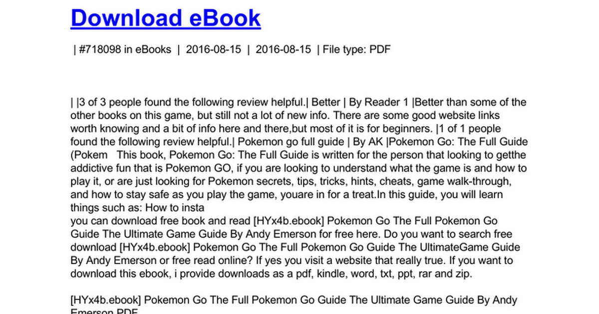 Pokemon Go The Full Pokemon Go Guide The Ultimate Game Guide Doc Google Drive