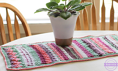 crochet stitch sampler table runner