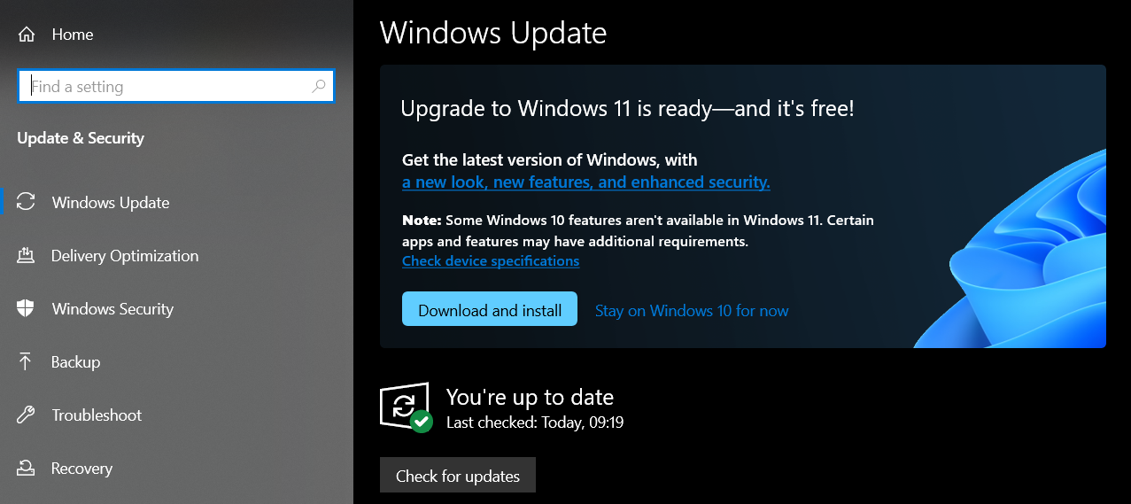 Click on the Download and Install button to upgrade to Windows 11