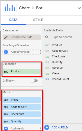 Google Data Studio Ecommere Dashboard: Choose dimensions and metrics | Hevo Data