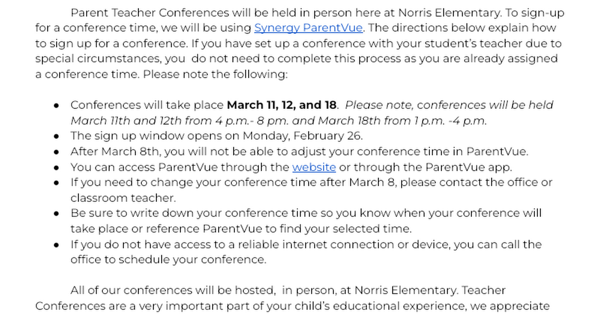 Norris - Parent Guide for Selecting Conferences