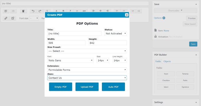 Set your PDF options and extension