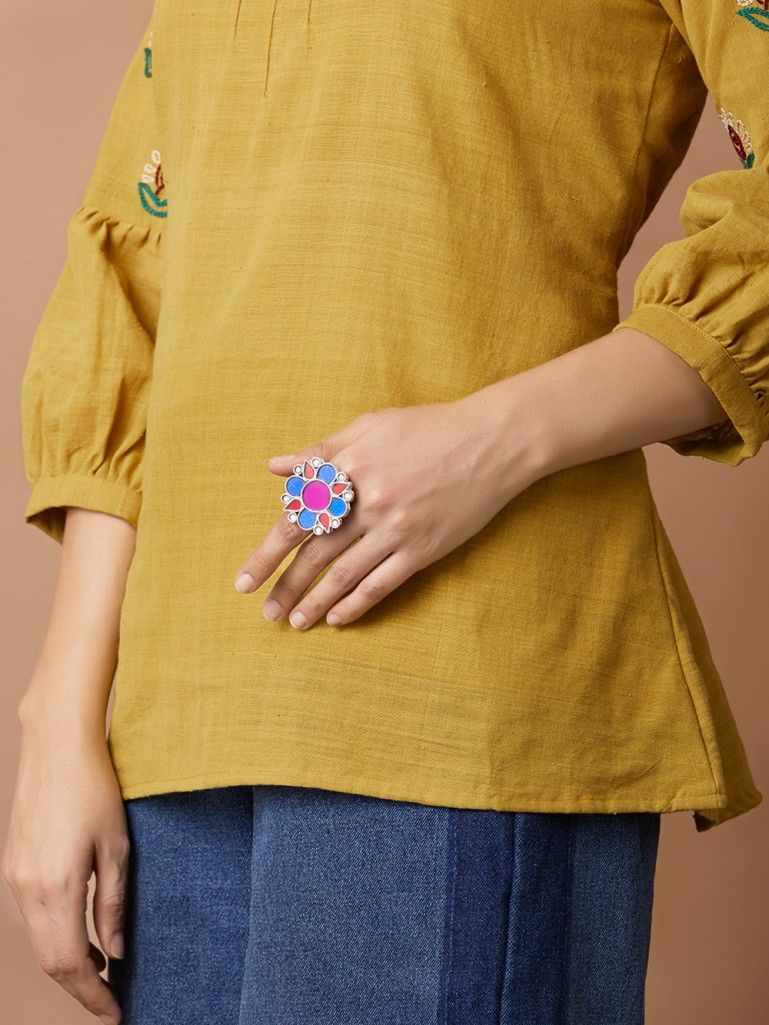 Multicolor Handicraft Brass Glass Ring