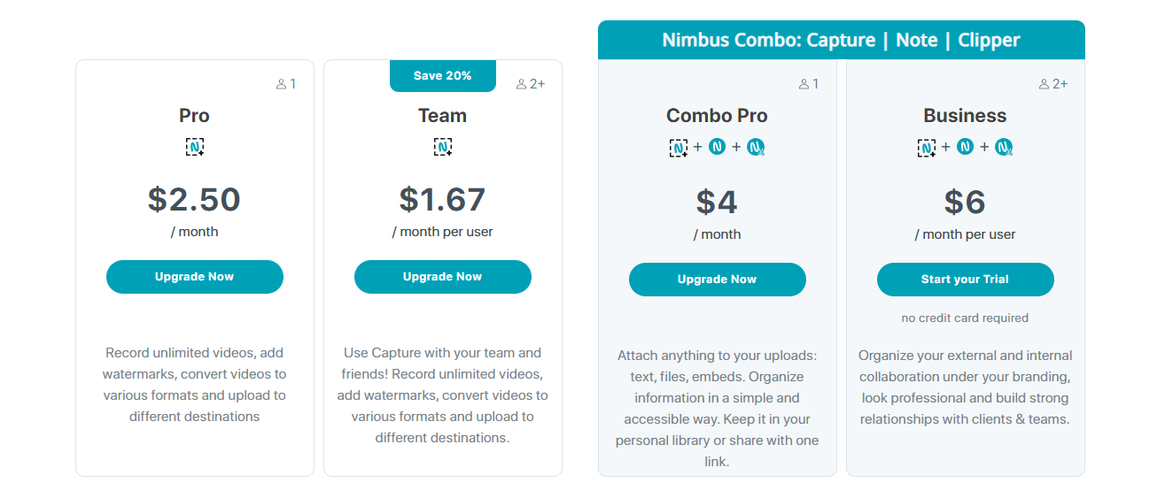 Nimbus Screen Recorder Pricing