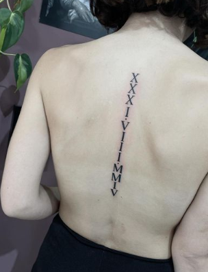 Roman Numeral Spine Tattoo 