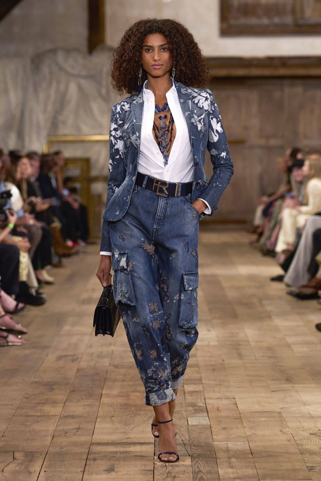 Stylish model on jeans for the fashion week
