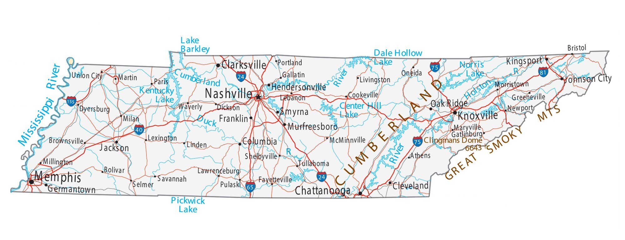 Mapas para imprimir de Tennessee