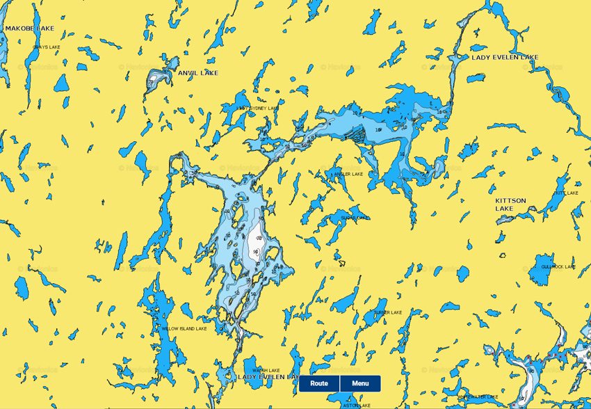 A depth chart of Lady Evelyn Lake