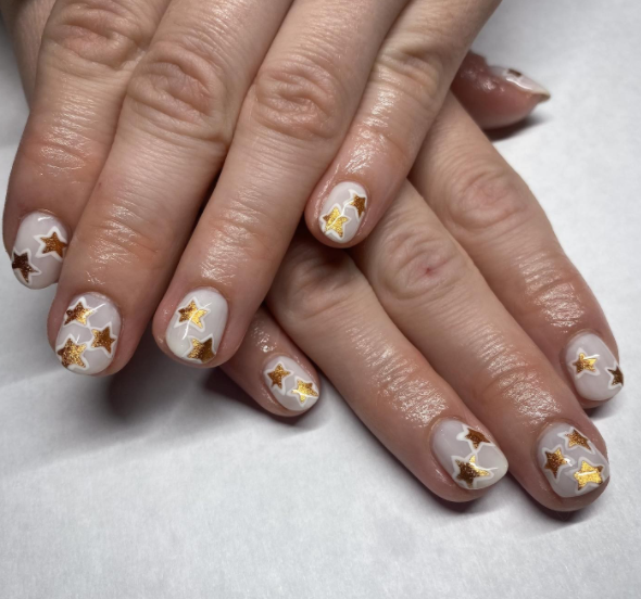 Golden Twinkle White nails