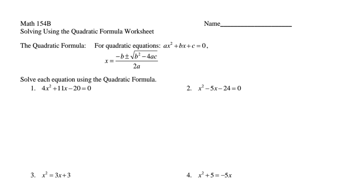 Worksheets Solving Using The Quadratic Formula Worksheet collection of solving quadratic equations by formula worksheet key sharebrowse