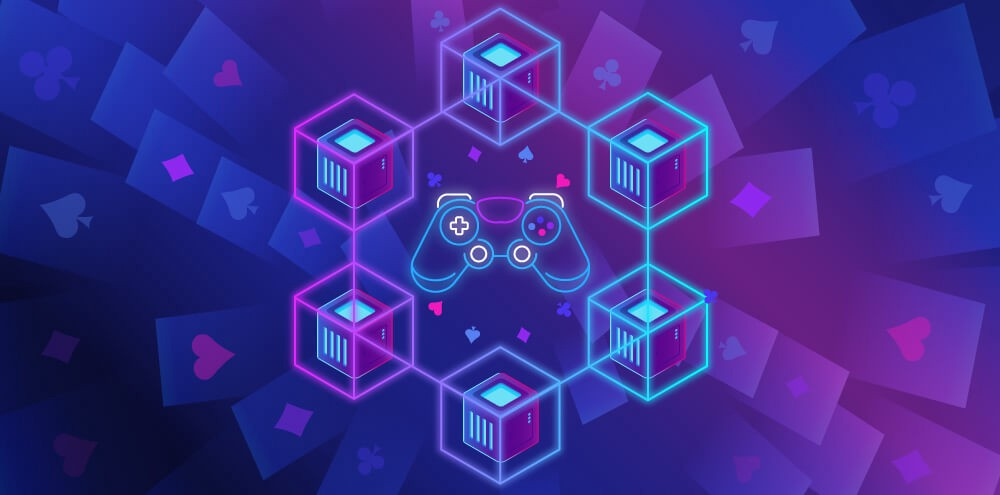 Blockchain gaming elements illustrated successful  cubes.