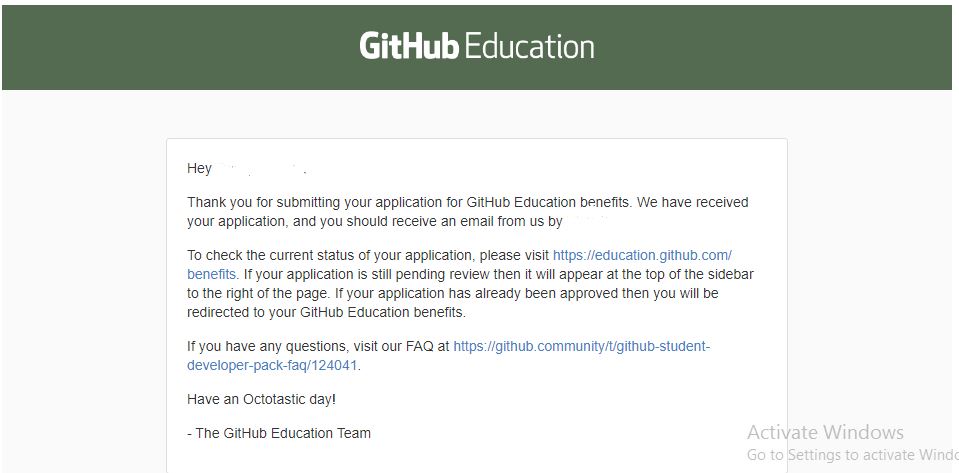 Github Student Pack - Confirmation Email