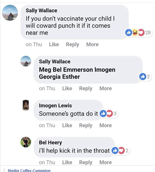 “If you don’t vaccinate your child I will coward punch it if it comes near me.” 
