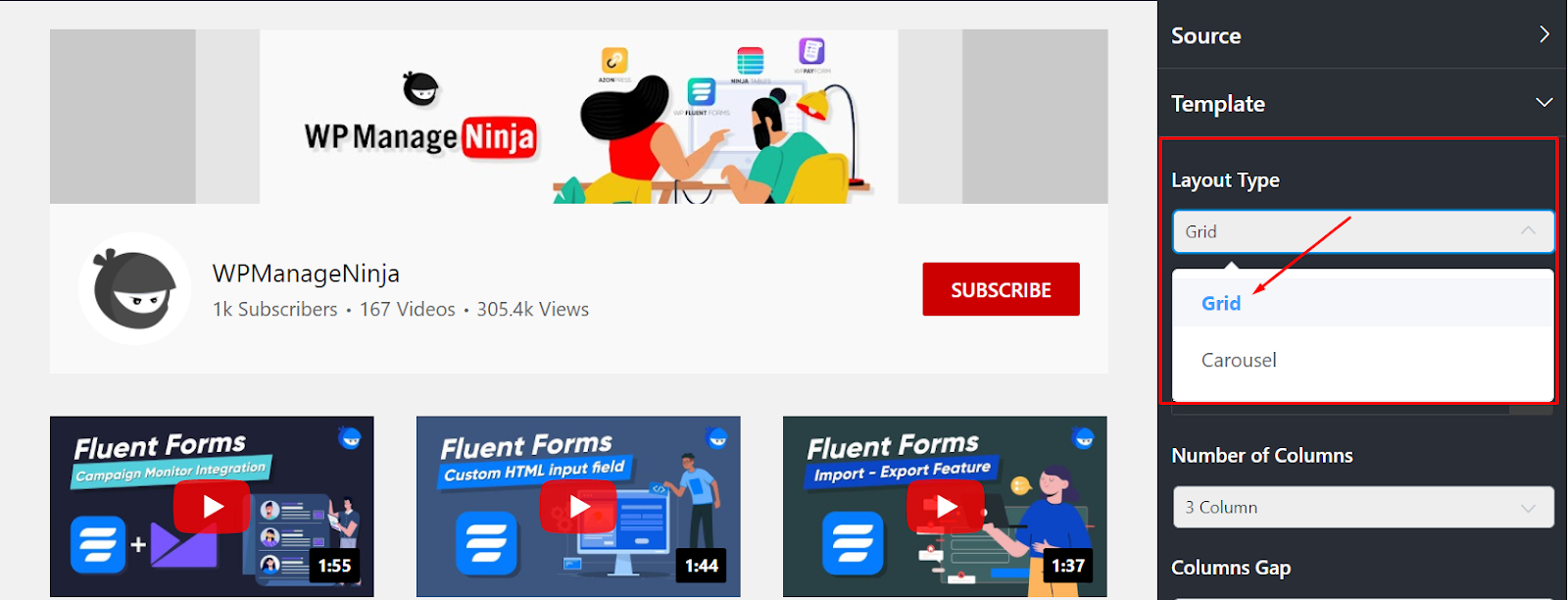 youtube template layout type