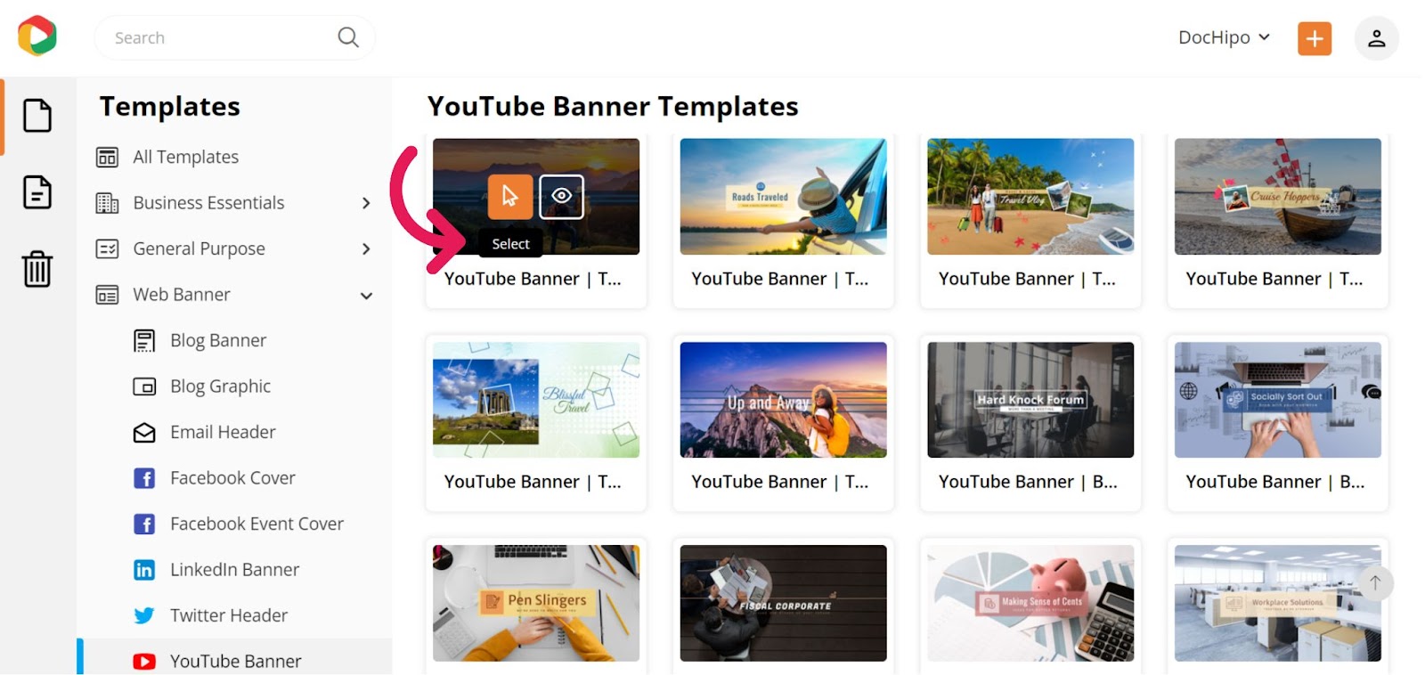 Select Preview YouTube Banner Template