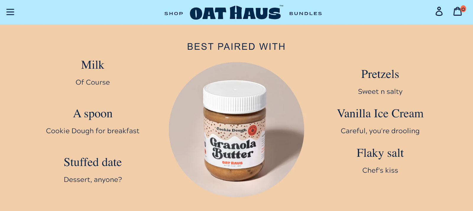 oat haus screenshot product page examples showing users how to best enjoy eating product