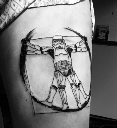 Vitruvian Man Side Tattoo
