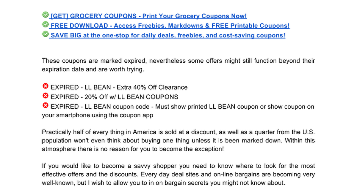 LL Bean Coupons Google Docs