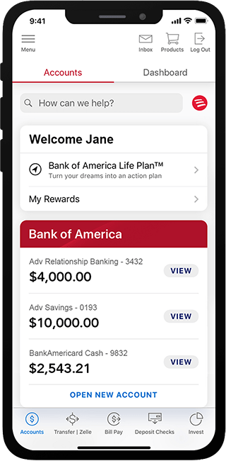 Choose your BOFA checking or savings account from the Accounts Overview
