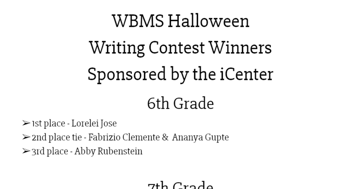 For Newsletter WBMS Writing Contest Winners
