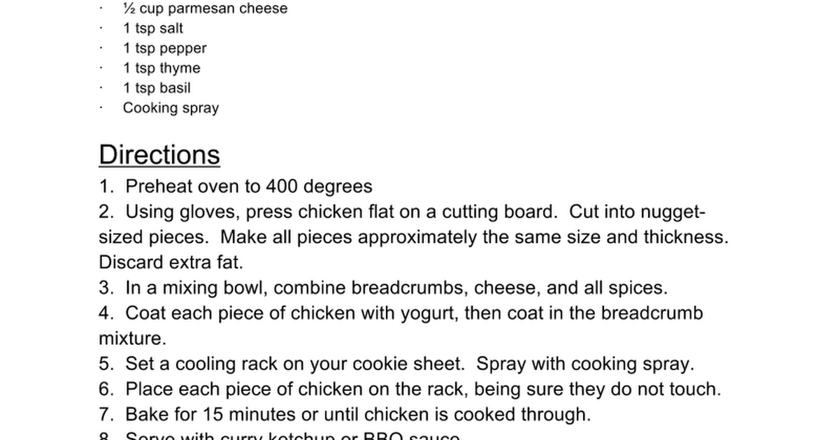 chicken nuggets - Google Docs