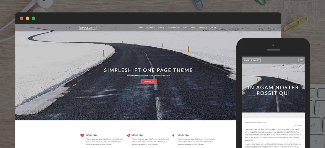 Tema WordPress Corporativo SimpleShift de Página Única