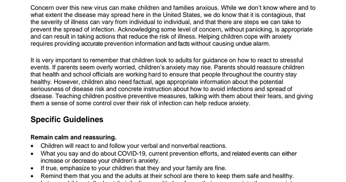 Parent Guide to talking to child about COVID19
