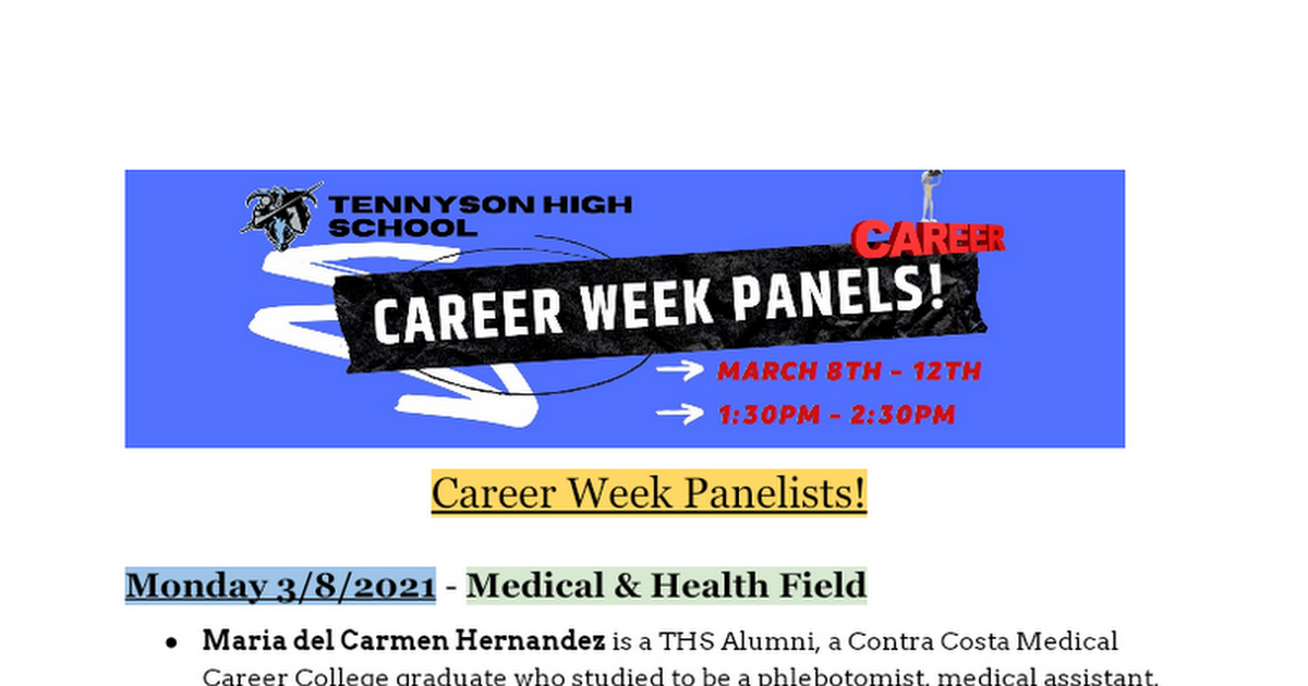 Career/College Panelists Announcements