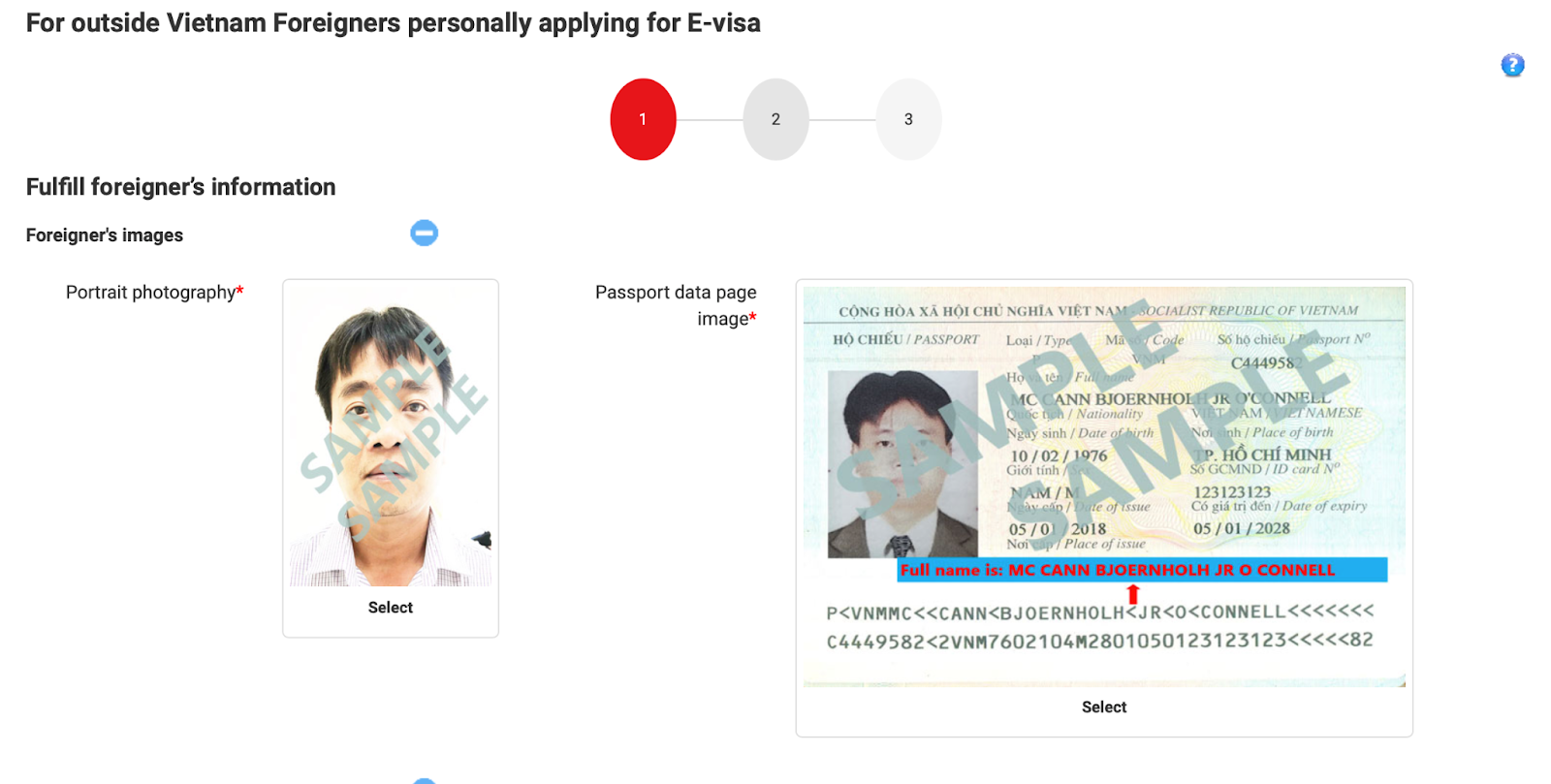 how to upload passport photo Vietnam visa