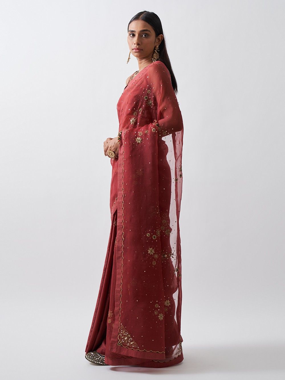 the loom - Red Zardozi Embroidered Chanderi Saree