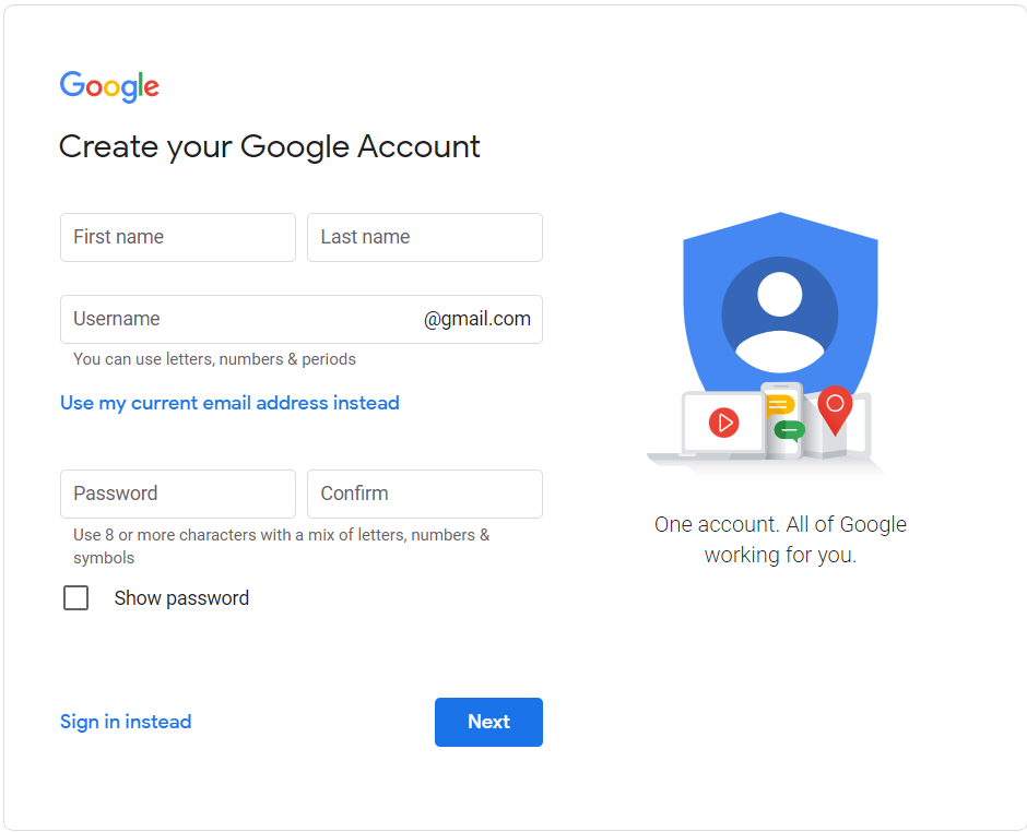 Create a Google account for YouTube channel