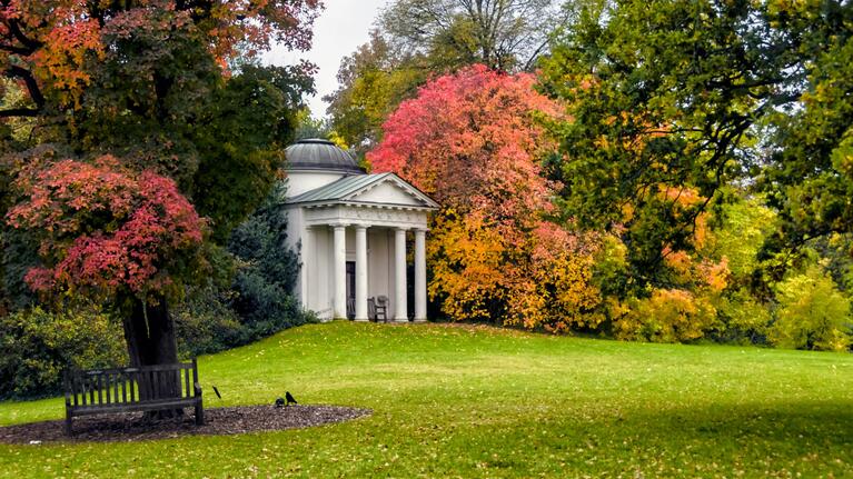 A folly in Kew Gardens in fall