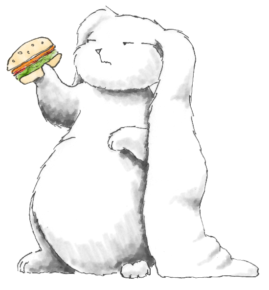 Food Overload, eat a lot, humor, funny, funny bunny, bunny drawing, bunny illustration