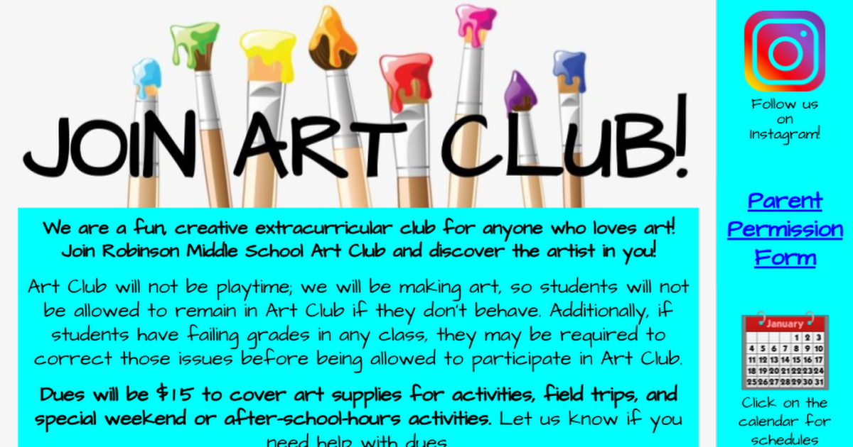 Art Club UPDATES and LINKS
