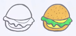 Let's draw and color the burger.